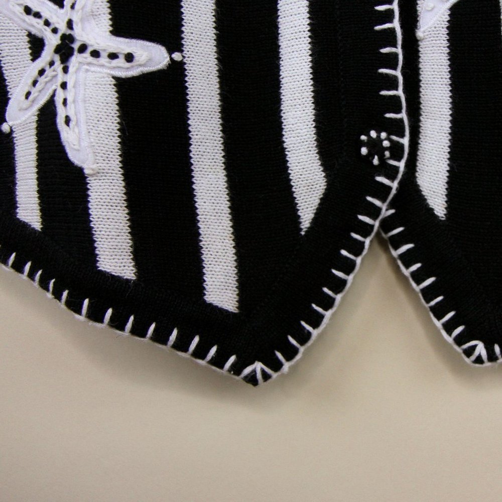 Vintage Button Knit Sweater Black White Stars Med - Picture 12 of 13